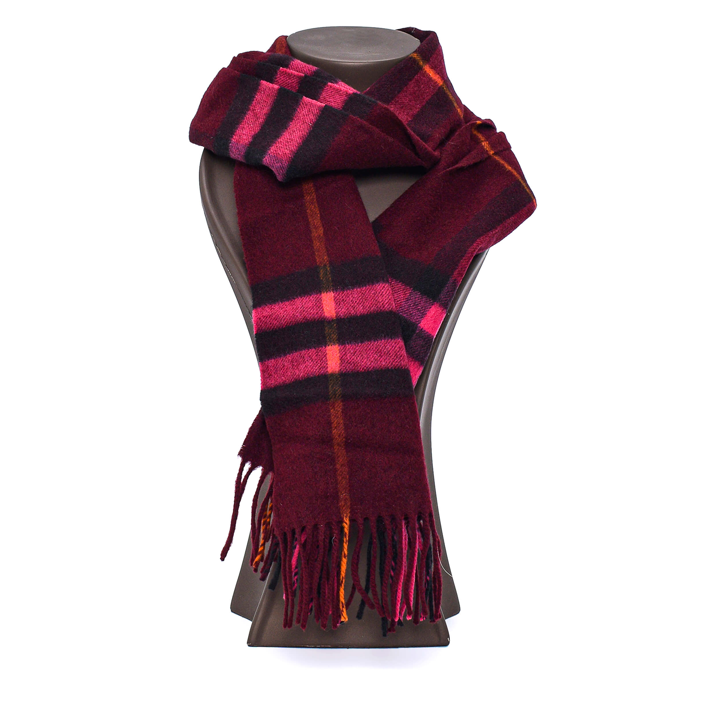 Burberry - Fringed Burgundy Checked Cashmere Scarf